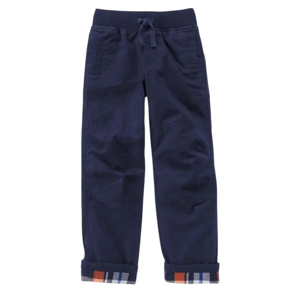 Gymboree Boys Pants‎ Sz 6 Plaid Cuff Twill Arctic Explorer Gym Navy Blue